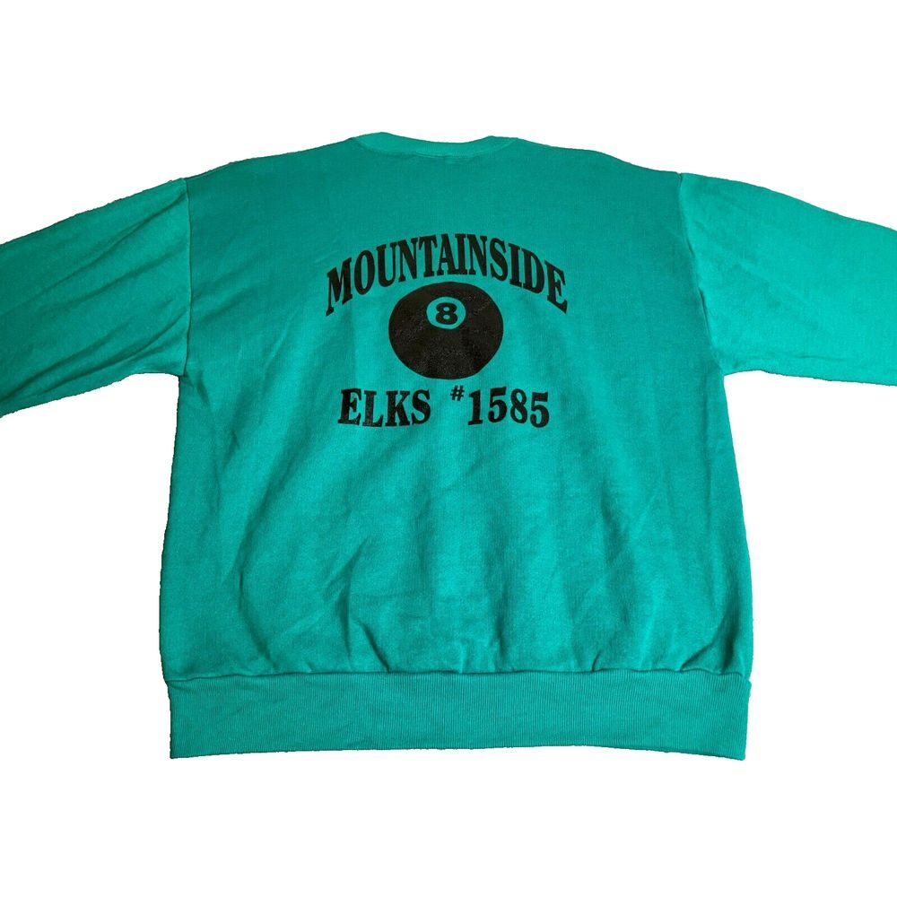 VTG Elks Sweatshirt Adult Large Green 8 Ball‎ Mountainside 1585 Sweater 90s Mens